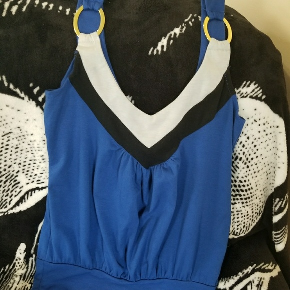 Blue tunic top with gold hardwear - Picture 2 of 5